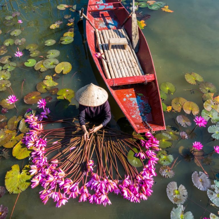 Mercado flotante en Asia